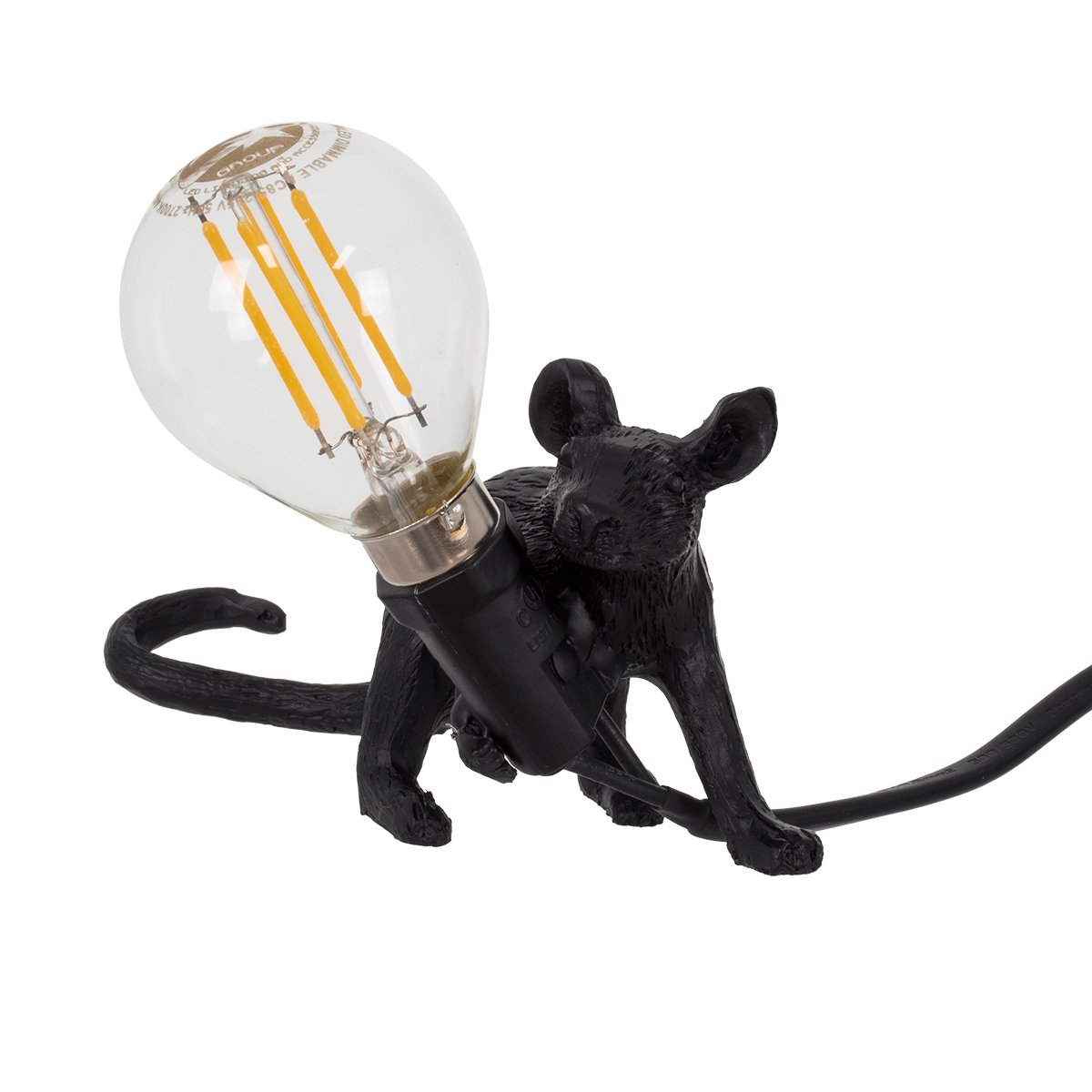 00675_0 GLOBOSTAR® MOUSE 00675 Vintage Επιτραπέζιο Φωτιστικό Πορτατίφ με Ντουί 1 x E12 AC 220-240V IP20 - Μαύρο - Μ13 x Π4 x Υ7cm - Image 1