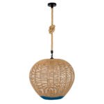 GLOBOSTAR® SIMON 00727 Boho Κρεμαστό Φωτιστικό Οροφής με Ντουί 1 x E27 AC 220-240V IP20 - Μπεζ & Μπλε - Μ50 x Π50 x Y47cm - Image 4