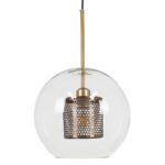 GLOBOSTAR® AVERY 00740 Μοντέρνο Κρεμαστό Φωτιστικό Οροφής με Ντουί 1 x E27 AC 220-240V IP20 - Διάφανο & Χρυσό - Μ30 x Π30 x Υ48cm