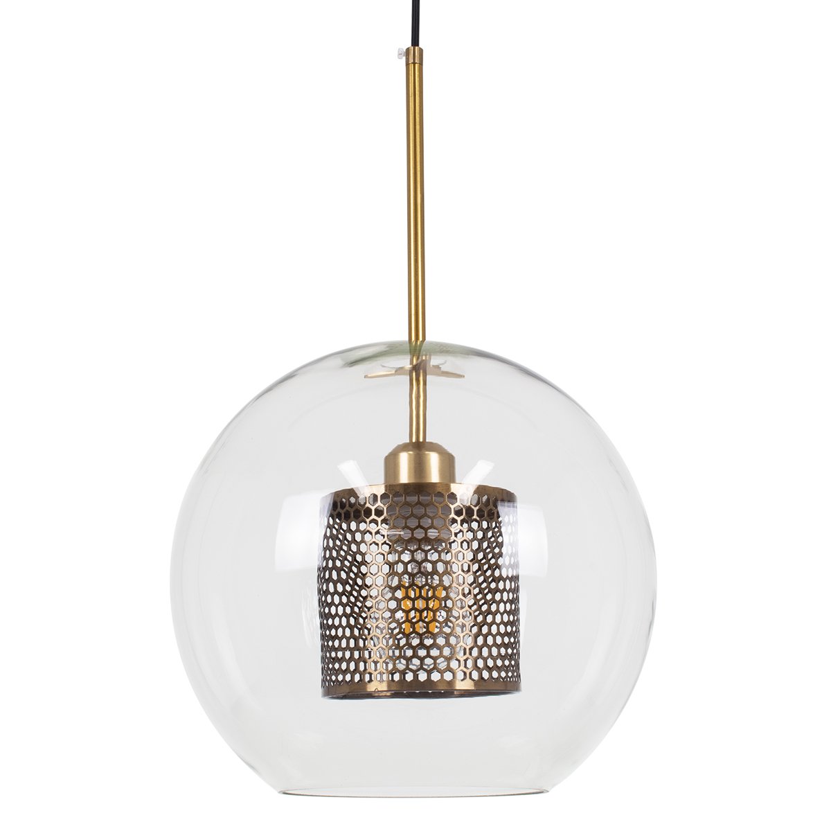 00740_0 GLOBOSTAR® AVERY 00740 Μοντέρνο Κρεμαστό Φωτιστικό Οροφής με Ντουί 1 x E27 AC 220-240V IP20 - Διάφανο & Χρυσό - Μ30 x Π30 x Υ48cm - Image 1