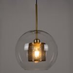 GLOBOSTAR® AVERY 00740 Μοντέρνο Κρεμαστό Φωτιστικό Οροφής με Ντουί 1 x E27 AC 220-240V IP20 - Διάφανο & Χρυσό - Μ30 x Π30 x Υ48cm - Image 3