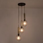 GLOBOSTAR® OLVERO 00773 Μοντέρνο Κρεμαστό Φωτιστικό Οροφής με Ντουί 3 x E27 AC 220-240V IP20 - Μαύρο & Χρυσό - Μ30 x Π30 x Y130cm - Image 3