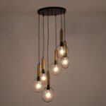 GLOBOSTAR® OLVERO 00774 Μοντέρνο Κρεμαστό Φωτιστικό Οροφής με Ντουί 6 x E27 AC 220-240V IP20 - Μαύρο & Χρυσό - Μ55 x Π55 x Y130cm - Image 3