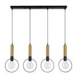 GLOBOSTAR® OLVERO 00775 Μοντέρνο Κρεμαστό Φωτιστικό Οροφής με Ντουί 4 x E27 AC 220-240V IP20 - Μαύρο & Χρυσό - Μ90 x Π18 x Y130cm