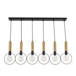 GLOBOSTAR® OLVERO 00776 Μοντέρνο Κρεμαστό Φωτιστικό Οροφής με Ντουί 6 x E27 AC 220-240V IP20 - Μαύρο & Χρυσό - Μ110 x Π18 x Y130cm