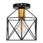 GLOBOSTAR® TRON 00792 Μοντέρνο Φωτιστικό Οροφής με Ντουί 1 x E27 AC 220-240V IP20 - Μαύρο & Χρυσό - Μ18 x Π18 x Υ19.5cm - Image 4