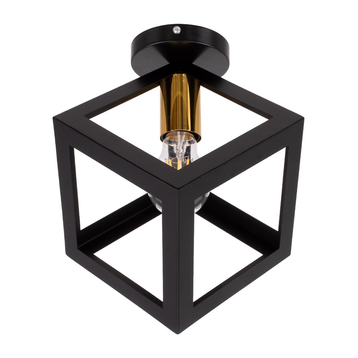 00799_0 GLOBOSTAR® CUBE 00799 Μοντέρνο Φωτιστικό Οροφής με Ντουί 1 x E27 AC 220-240V IP20 - Μαύρο & Χρυσό - Μ25 x Π25 x Υ25cm - Image 1