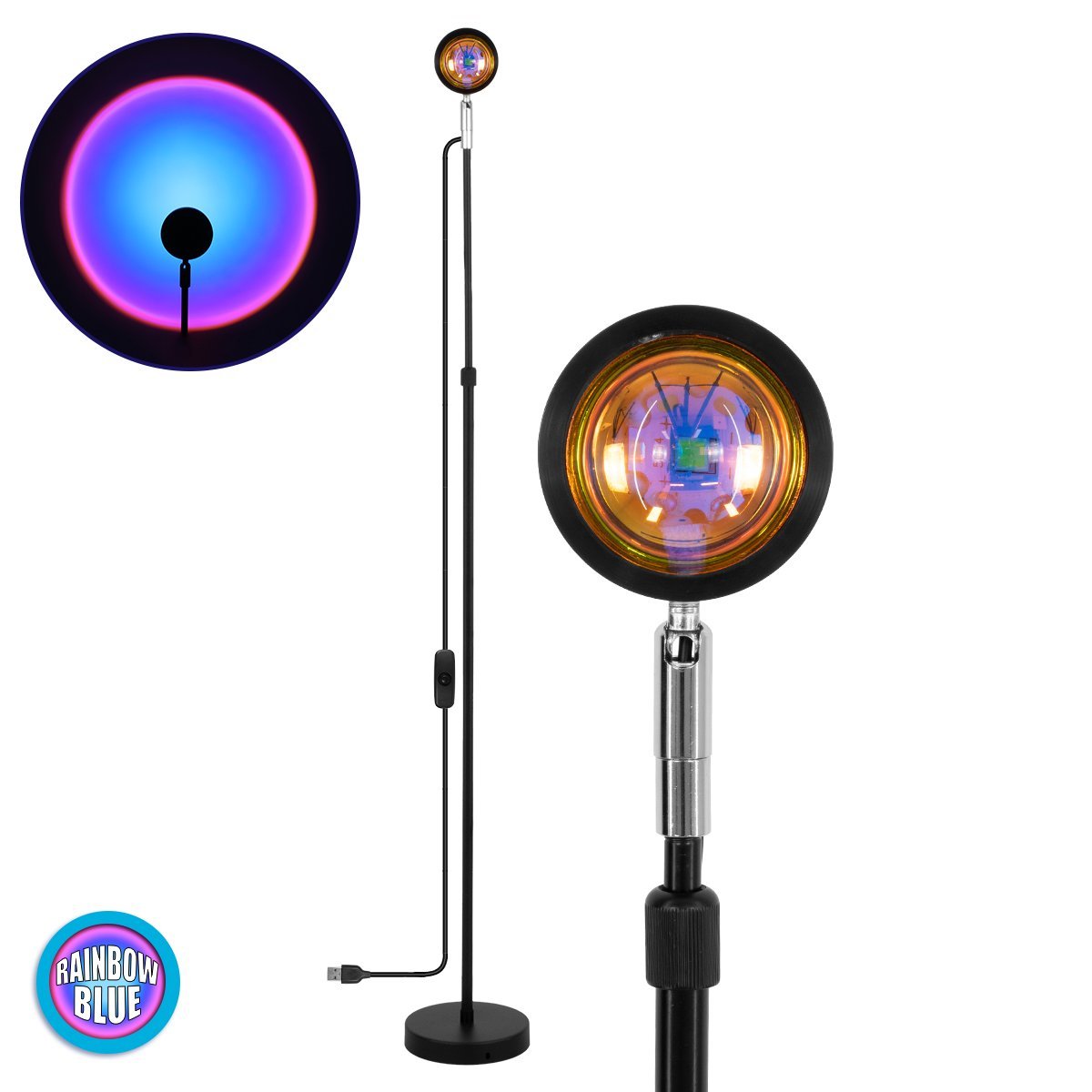 00817_0 GloboStar® 00817 Μοντέρνο Minimal Επιδαπέδιο Φωτιστικό Μεταλλικό Μονόφωτο LED 12W DC 5V με Projector LENS Ειδικού Εφέ & Καλώδιο Τροφοδοσίας USB Rotation Head 180° RAINBOW BLUE - Image 1