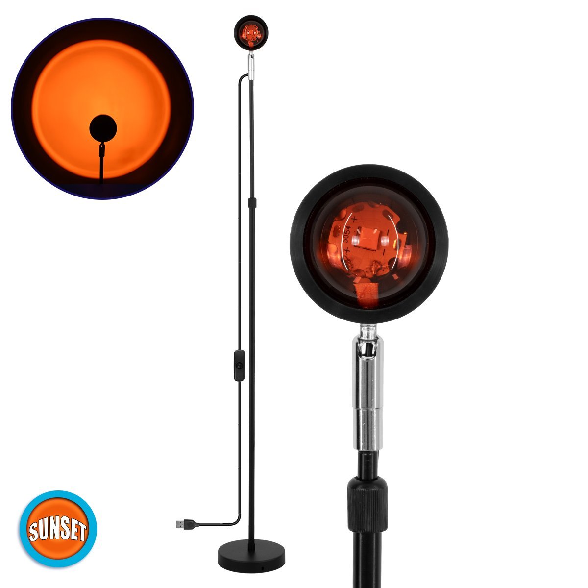 00818_0 GloboStar® 00818 Μοντέρνο Minimal Επιδαπέδιο Φωτιστικό Μεταλλικό Μονόφωτο LED 12W DC 5V με Projector LENS Ειδικού Εφέ & Καλώδιο Τροφοδοσίας USB Rotation Head 180° SUNSET - Image 1