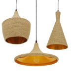 GLOBOSTAR® SHANGHAI ROPE 00875 Μοντέρνo Κρεμαστό Φωτιστικό Οροφής με Ντουί 3 x E27 AC 220-240V IP20 - Μπεζ & Χρυσό - Μ81 x Π81 x Υ39cm - Σετ 3 Τεμαχίων - Image 6