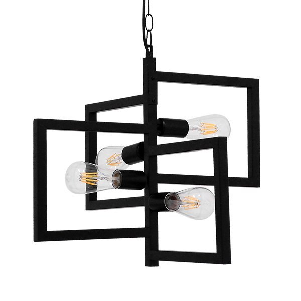 00904_0 GLOBOSTAR® LOOP 00904 Μοντέρνο Κρεμαστό Φωτιστικό Οροφής με Ντουί 4 x E27 AC 220-240V IP20 - Μαύρο - Μ52 x Π52 x Υ42cm - Image 1