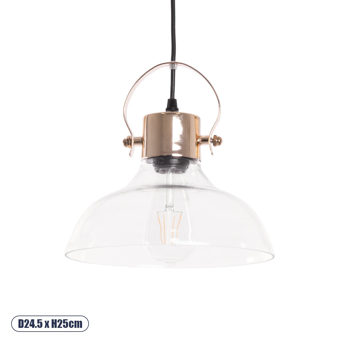 00933_0 GLOBOSTAR® JAVER 00933 Vintage Κρεμαστό Φωτιστικό Οροφής με Ντουί 1 x E27 AC 220-240V IP20 - Διάφανο & Ροζ Χρυσό - Μ24.5 x Π24.5 x Υ25cm - Image 1