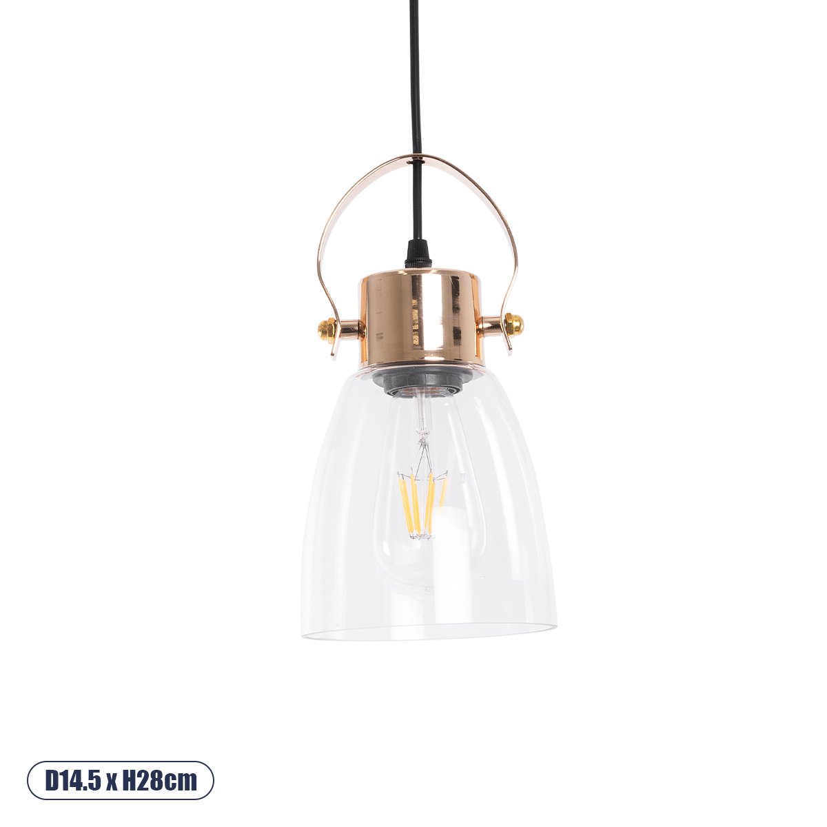 00934_0 GLOBOSTAR® JAVER 00934 Vintage Κρεμαστό Φωτιστικό Οροφής με Ντουί 1 x E27 AC 220-240V IP20 - Διάφανο & Ροζ Χρυσό - Μ14.5 x Π14.5 x Υ28cm - Image 1