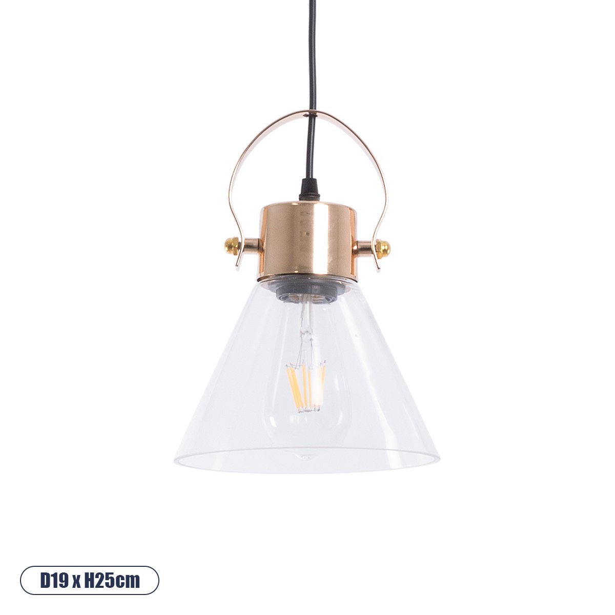 00935_0 GLOBOSTAR® JAVER 00935 Vintage Κρεμαστό Φωτιστικό Οροφής με Ντουί 1 x E27 AC 220-240V IP20 - Διάφανο & Ροζ Χρυσό - Μ19 x Π19 x Υ25cm - Image 1