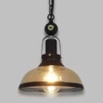 GLOBOSTAR® BILLIARD 00971 Vintage Κρεμαστό Φωτιστικό Οροφής με Ντουί 1 x E27 AC 220-240V IP20 - Mαύρο & Μελί - Μ25 x Π25 x Υ29cm - Image 2