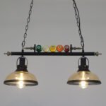 GLOBOSTAR® BILLIARD 00972 Vintage Κρεμαστό Φωτιστικό Οροφής με Ντουί 2 x E27 AC 220-240V IP20 - Mαύρο & Μελί - Μ71 x Π25 x Υ30cm - Image 2