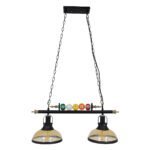 GLOBOSTAR® BILLIARD 00972 Vintage Κρεμαστό Φωτιστικό Οροφής με Ντουί 2 x E27 AC 220-240V IP20 - Mαύρο & Μελί - Μ71 x Π25 x Υ30cm - Image 3