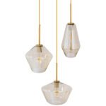 GLOBOSTAR® AMARIS 00978 Μοντέρνο Κρεμαστό Φωτιστικό Οροφής με Ντουί 3 x E27 AC 220-240V IP20 - Χρυσό Πλατίνα & Μελί - Μ50 x Π50 x Υ30cm - Image 2