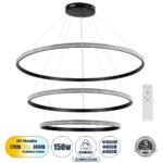 GLOBOSTAR® DIAMOND TRIO 61140 Μοντέρνο Κρεμαστό Φωτιστικό Οροφής LED 150W 18379lm 360° AC 220-240V IP20 Ρυθμιζόμενο Λευκό CCT με Χειριστήριο από 2700K έως 6000K Dimmable - Lumileds SMD Chip - Μαύρο Ματ - Μ100 x Π100 x Υ100cm - 3 Χρόνια Εγγύηση - Image 2
