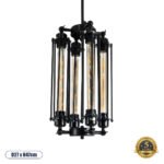 GLOBOSTAR® TUBING 01013 Vintage Κρεμαστό Φωτιστικό Οροφής με Ντουί 4 x E27 AC 220-240V IP20 - Μαύρο - Μ27 x Π27 x Y47cm