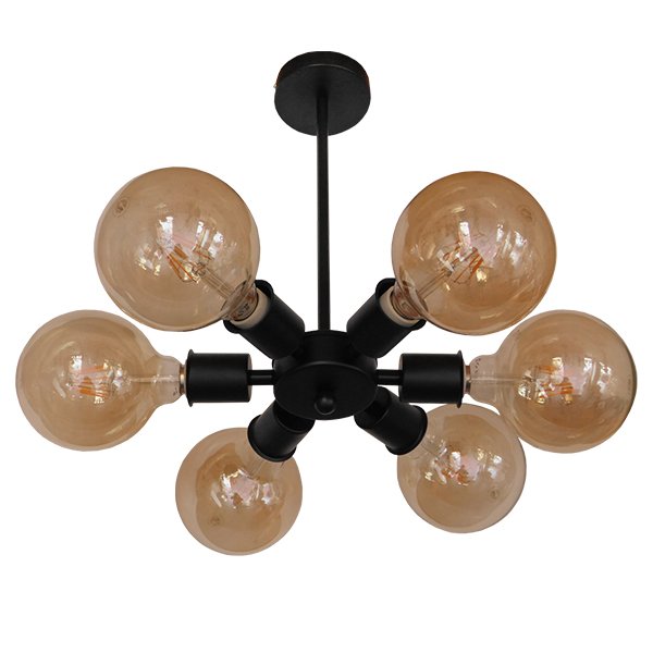 01036_0 GLOBOSTAR® CONFOR 01036 Μοντέρνο Φωτιστικό Οροφής με Ντουί 6 x E27 AC 220-240V IP20 - Μαύρο - Μ24 x Π24 x Υ8cm - Image 1