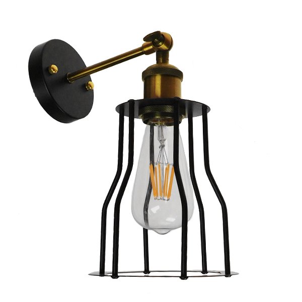 01054_0_0 GLOBOSTAR® CATEL 01054 Vintage Φωτιστικό Τοίχου - Απλίκα με Ντουί 1 x E27 AC 220-240V IP20 - Μαύρο & Χρυσό - Μ15 x Π26 x Υ31cm - Image 1