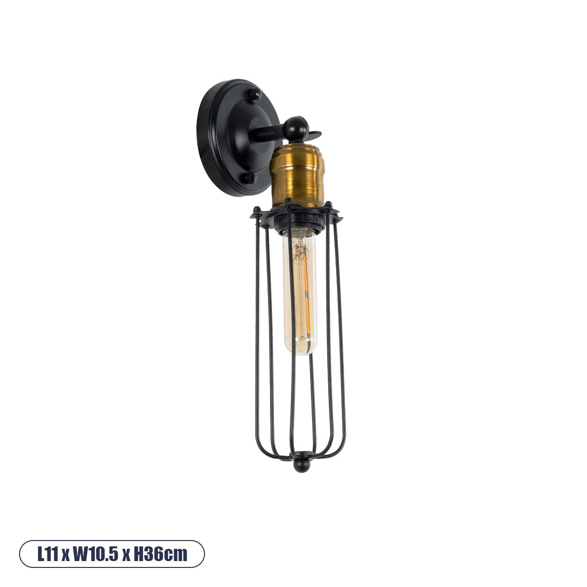 01055_00 GLOBOSTAR® CATEL 01055 Vintage Φωτιστικό Τοίχου - Απλίκα με Ντουί 1 x E27 AC 220-240V IP20 - Μαύρο & Χρυσό - Μ11 x Π10.5 x Υ36cm - Image 1