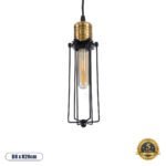 GLOBOSTAR® KLECE 01057 Vintage Κρεμαστό Φωτιστικό Οροφής με Ντουί 1 x E27 AC 220-240V IP20 - Μαύρο & Χρυσό - Μ8 x Π8 x Υ28cm