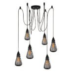 GLOBOSTAR® DROPS 01059 Vintage Κρεμαστό Φωτιστικό Οροφής με Ντουί 6 x E27 AC 220-240V IP20 - Μαύρο - 120cm