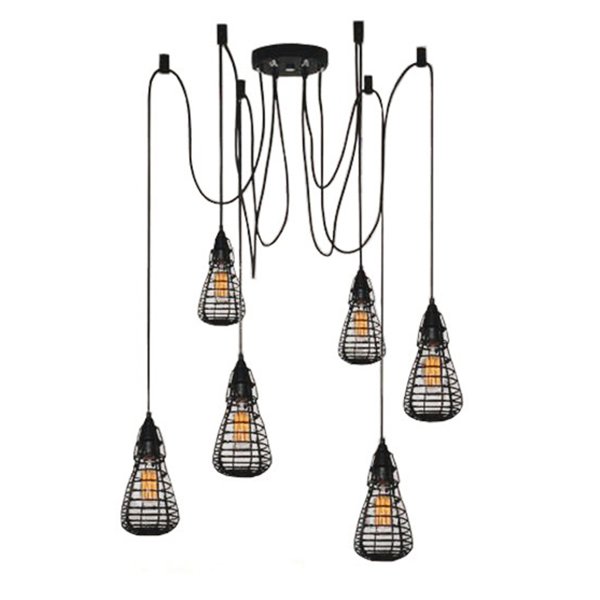 01059_0 GLOBOSTAR® DROPS 01059 Vintage Κρεμαστό Φωτιστικό Οροφής με Ντουί 6 x E27 AC 220-240V IP20 - Μαύρο - 120cm - Image 1