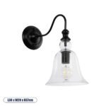GLOBOSTAR® LILLY 01064 Vintage Φωτιστικό Τοίχου - Απλίκα με Ντουί 1 x E27 AC 220-240V IP20 - Μαύρο & Διάφανο - Μ38 x Π20 x Υ37cm