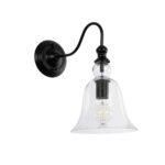 GLOBOSTAR® LILLY 01064 Vintage Φωτιστικό Τοίχου - Απλίκα με Ντουί 1 x E27 AC 220-240V IP20 - Μαύρο & Διάφανο - Μ38 x Π20 x Υ37cm - Image 2