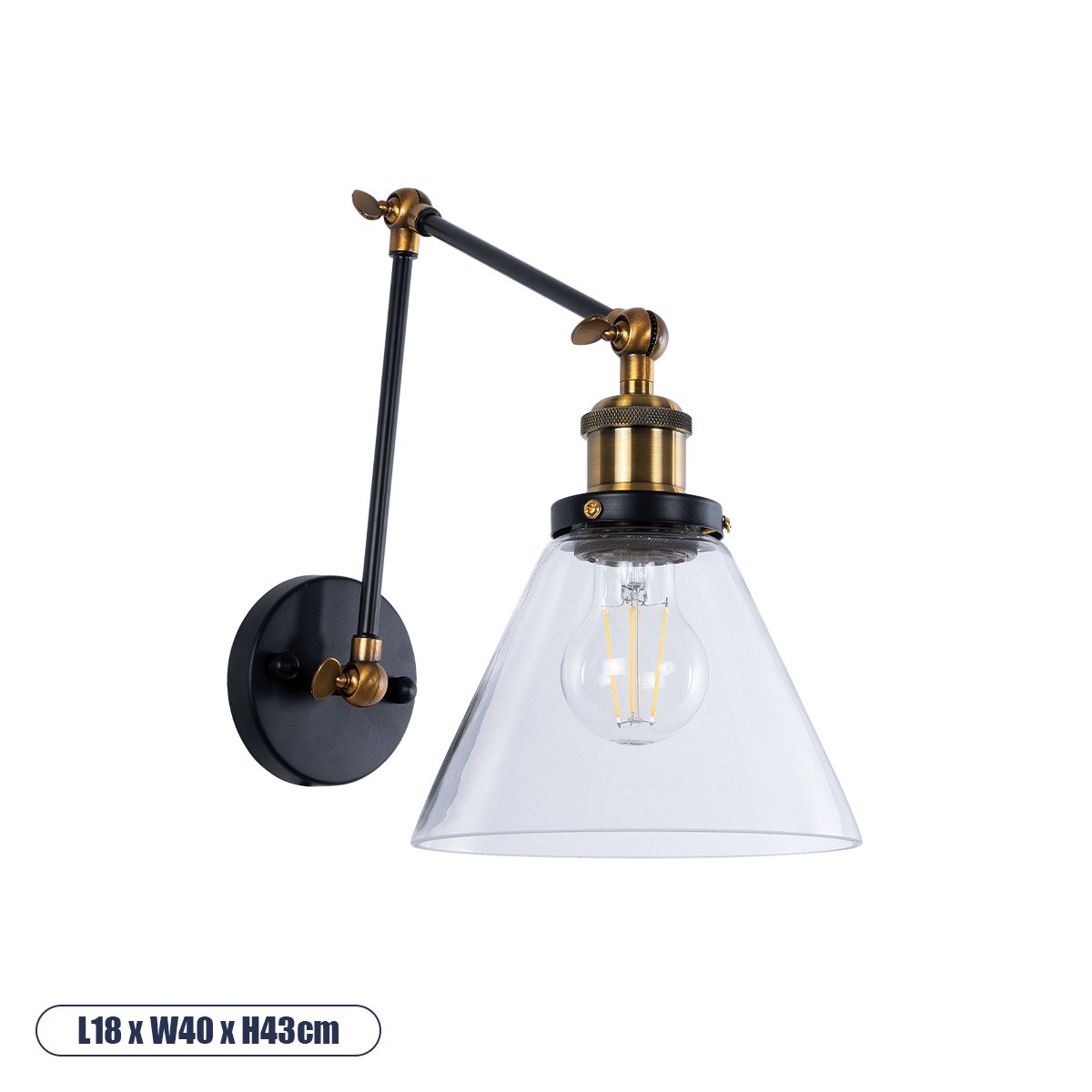 01068_0 GLOBOSTAR® BINGLEY 01068 Vintage Φωτιστικό Τοίχου - Απλίκα με Ντουί 1 x E27 AC 220-240V IP20 - Διάφανο & Χρυσό - Μ18 x Π40 x Υ43cm - Image 1