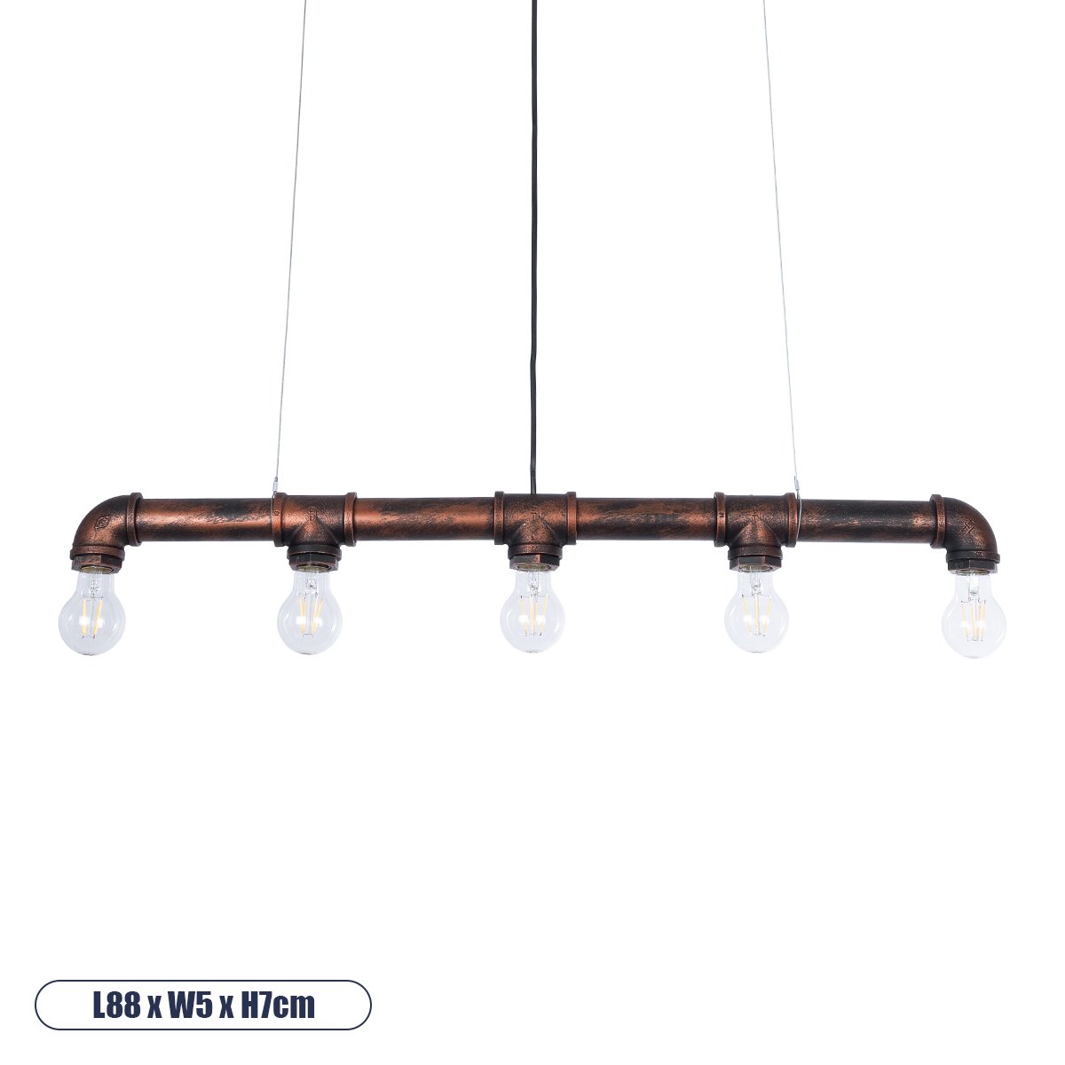 01070_0 GLOBOSTAR® CANAL 01070 Vintage Κρεμαστό Φωτιστικό Οροφής με Ντουί 5 x E27 AC 220-240V IP20 - Χάλκινο Εφέ Σκουριάς - Μ88 x Π5 x Υ7cm - Image 1
