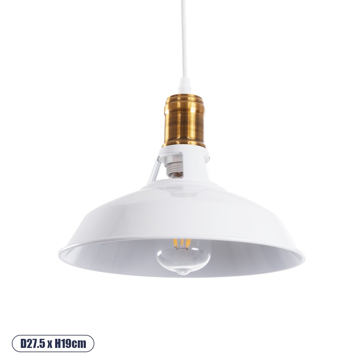 01072_0 GLOBOSTAR® ANER 01072 Vintage Κρεμαστό Φωτιστικό Οροφής με Ντουί 1 x E27 AC 220-240V IP20 - Λευκό & Χρυσό - Μ27.5 x Π27.5 x Υ19cm - Image 1