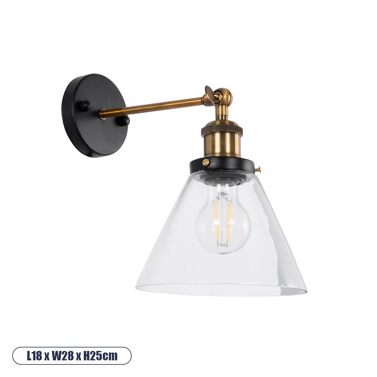 01074_0 GLOBOSTAR® BINGLEY 01074 Vintage Φωτιστικό Τοίχου - Απλίκα με Ντουί 1 x E27 AC 220-240V IP20 - Διάφανο & Χρυσό - Μ18 x Π28 x Υ25cm - Image 1