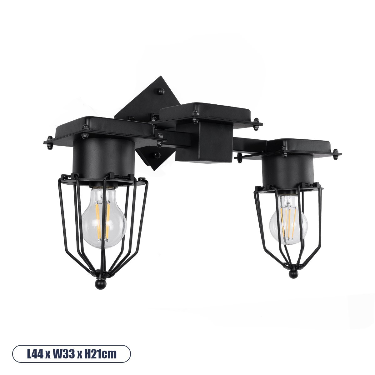 01079_0 GLOBOSTAR® TORO 01079 Vintage Φωτιστικό Τοίχου - Απλίκα με Ντουί 2 x E27 AC 220-240V IP20 - Μαύρο - Μ44 x Π33 x Υ21cm - Image 1