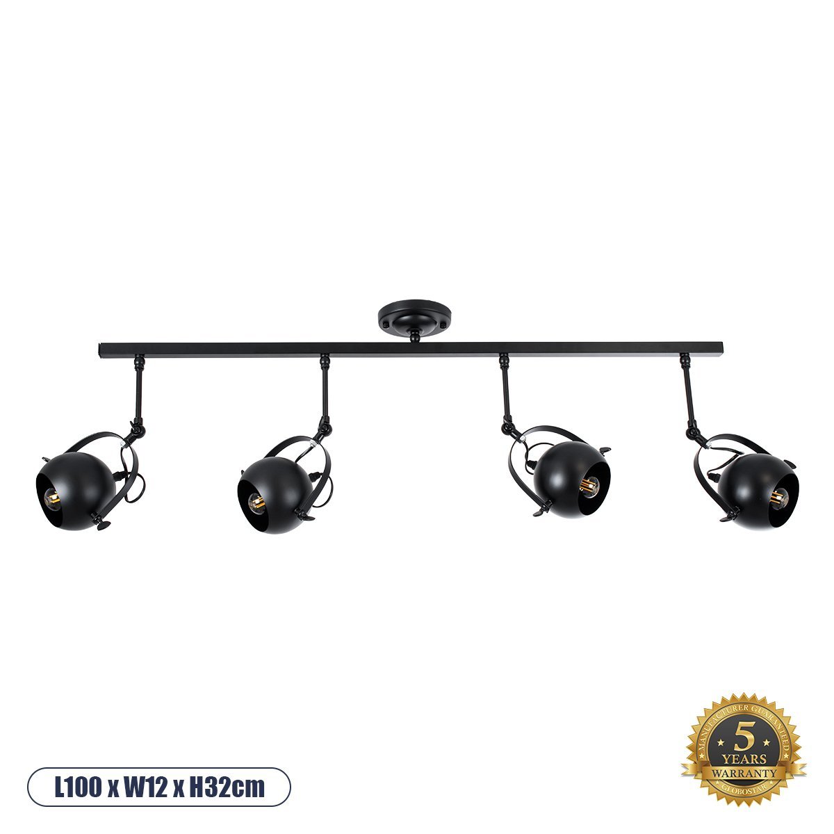 01082_0_ GLOBOSTAR® CANNES 01082 Μοντέρνο Φωτιστικό Οροφής με Ντουί 4 x E27 AC 220-240V IP20 - Μαύρο - Μ108 x Π12 x Υ48cm - Image 1