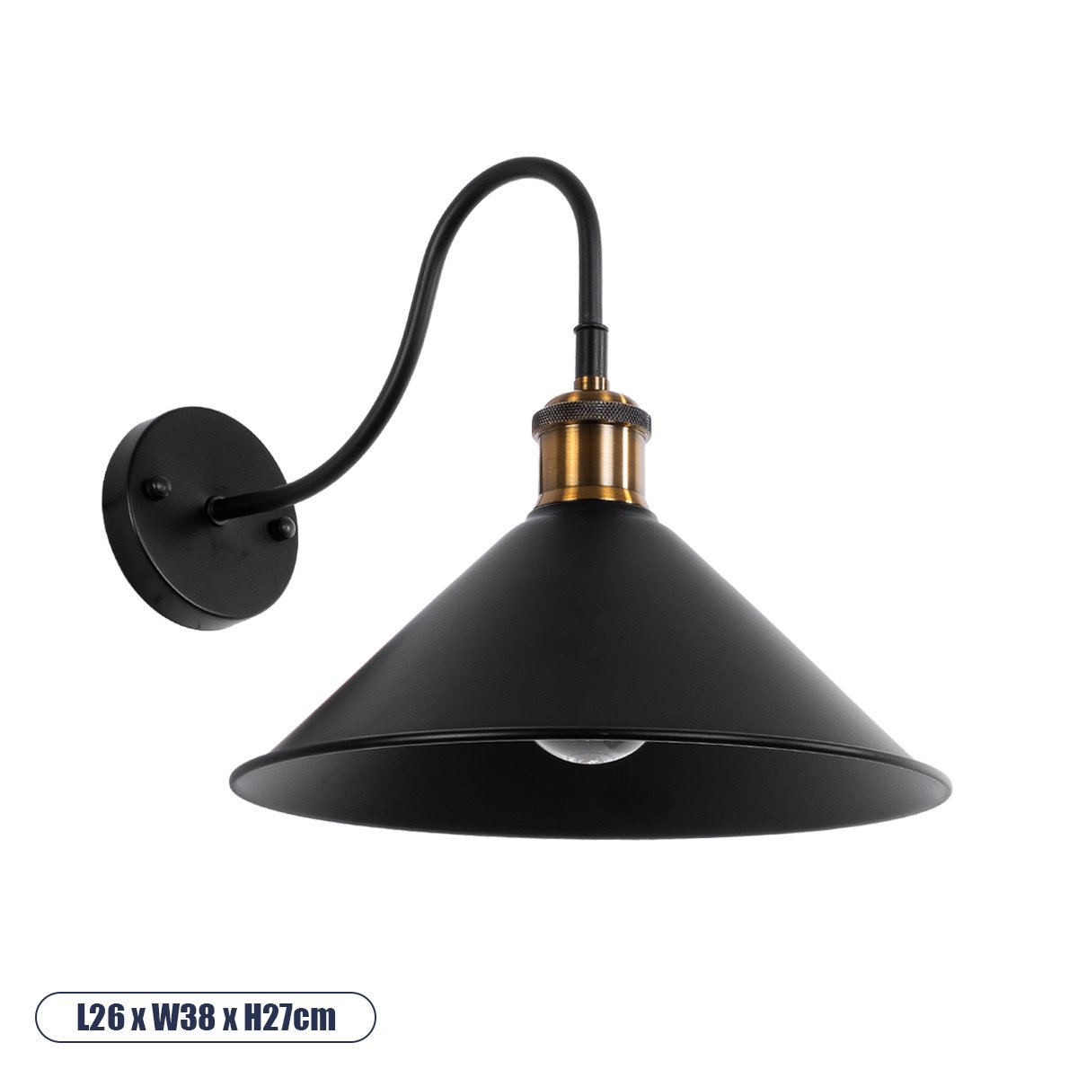01121_00 GLOBOSTAR® ANBET 01121 Vintage Φωτιστικό Τοίχου - Απλίκα με Ντουί 1 x E27 AC 220-240V IP20 - Μαύρο & Χρυσό - Μ26 x Π38 x Υ27cm - Image 1