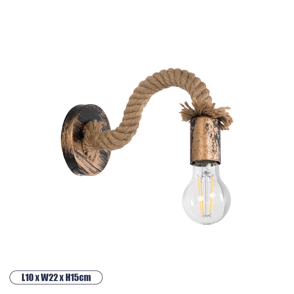 01126_00 GLOBOSTAR® DAKER 01126 Vintage Φωτιστικό Τοίχου - Απλίκα με Ντουί 1 x E27 AC 220-240V IP20 - Χάλκινο Εφέ Σκουριάς & Μπεζ - Μ10 x Π22 x Υ15cm - Image 1