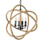 GLOBOSTAR® VITRUVIAN 01141 Boho Κρεμαστό Φωτιστικό Οροφής με Ντουί 4 x E14 AC 220-240V IP20 - Μαύρο & Μπεζ - Μ53 x Π53 x Υ53cm - Image 5