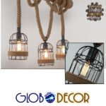 GLOBOSTAR® LILO 01149 Vintage Κρεμαστό Φωτιστικό Οροφής με Ντουί 3 x E27 AC 220-240V IP20 - Καφέ & Μπεζ - Μ80 x Π15 x Υ100cm - Image 3