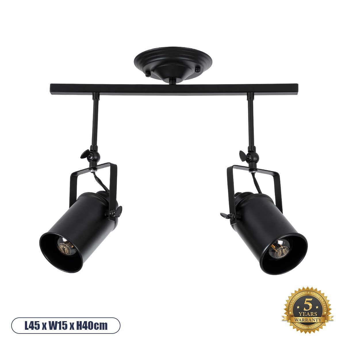 01154_0_ GLOBOSTAR® HOLLYWOOD 01154 Vintage Φωτιστικό Οροφής με Ντουί 2 x E27 AC 220-240V IP20 - Μαύρο - Μ45 x Π15 x Υ40cm - Image 1