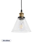 GLOBOSTAR® BINGLEY 01169 Vintage Κρεμαστό Φωτιστικό Οροφής με Ντουί 1 x E27 AC 220-240V IP20 - Διάφανο & Χρυσό - Μ18 x Π18 x Υ20cm