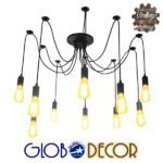 GLOBOSTAR® WIRED 01173 Vintage Κρεμαστό Φωτιστικό Οροφής με Ντουί 10 x E27 AC 220-240V IP20 - Μαύρο - Μ200 x Π200 x Υ100cm - Image 2