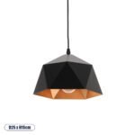 GLOBOSTAR® HEXAGON 01194 Μοντέρνο Κρεμαστό Φωτιστικό Οροφής με Ντουί 1 x E27 AC 220-240V IP20 - Μαύρο & Χρυσό - Μ25 x Π25 x Υ15cm