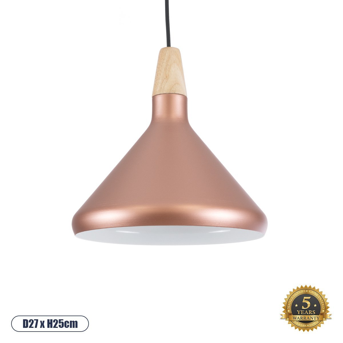 01224_0 GLOBOSTAR® FERCLA 01224 Μοντέρνο Κρεμαστό Φωτιστικό Οροφής με Ντουί 1 x E27 AC 220-240V IP20 - Χάλκινο & Λευκό - Μ27 x Π27 x Υ25cm - Image 1