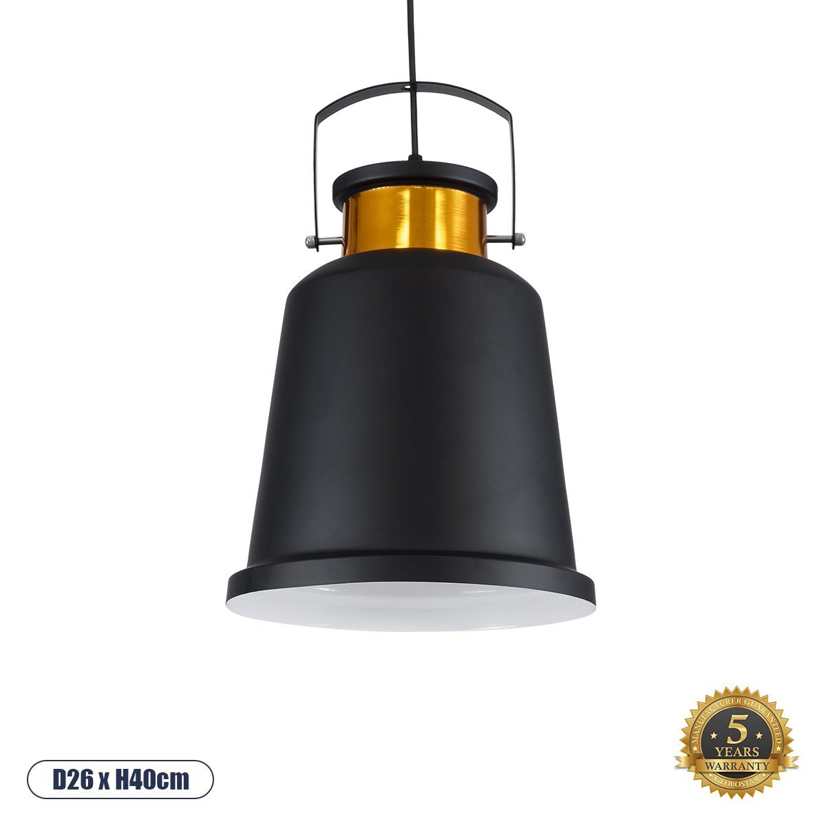 01236_0 GLOBOSTAR® NUNZIATA 01236 Vintage Κρεμαστό Φωτιστικό Οροφής με Ντουί 1 x E27 AC 220-240V IP20 - Μαύρο & Χρυσό - Μ26 x Π26 x Υ40cm - Image 1