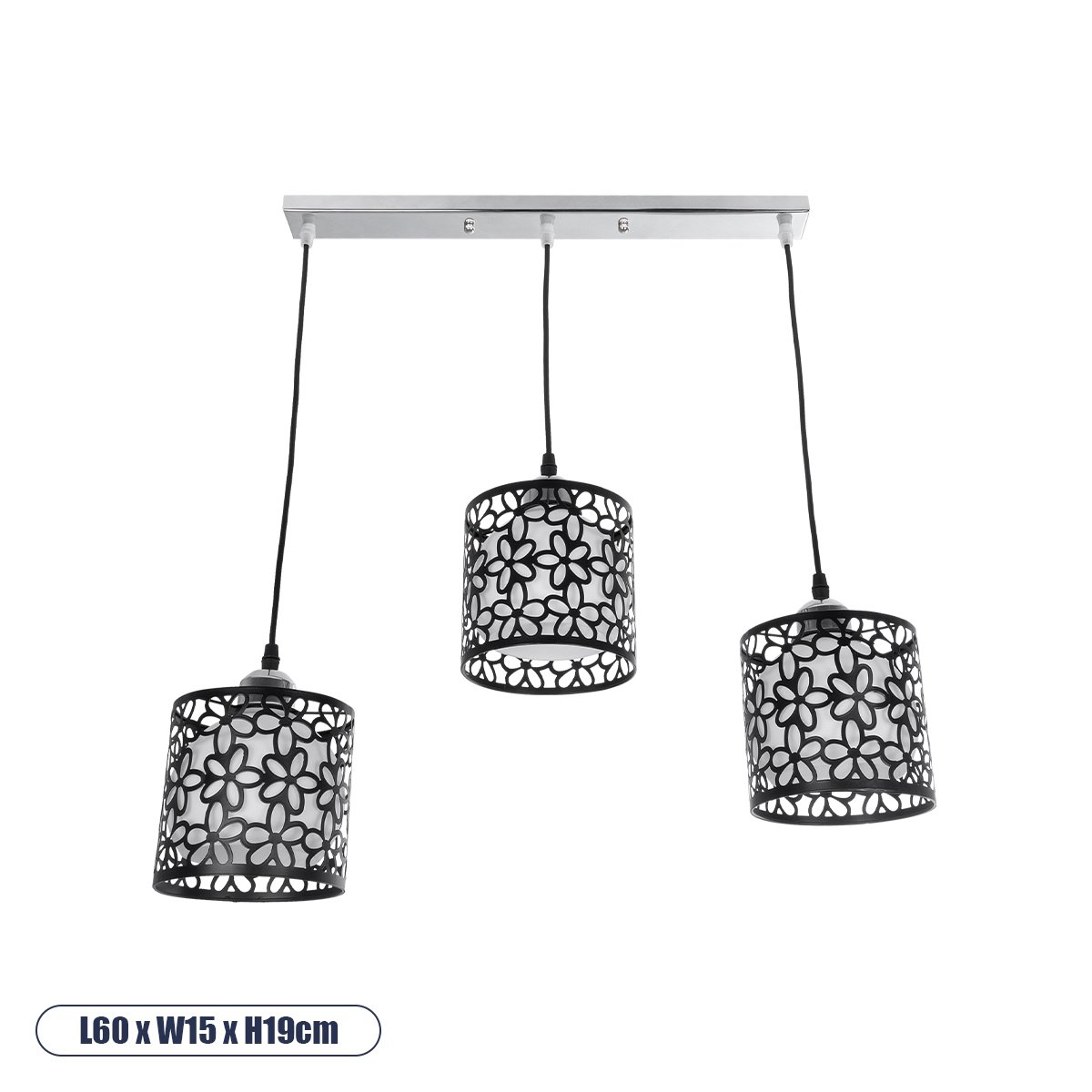 01247_0 GLOBOSTAR® RAINELDA 01247 Μοντέρνο Κρεμαστό Φωτιστικό Οροφής με Ντουί 3 x E27 AC 220-240V IP20 - Μαύρο & Λευκό - Μ60 x Π15 x Υ19cm - Image 1