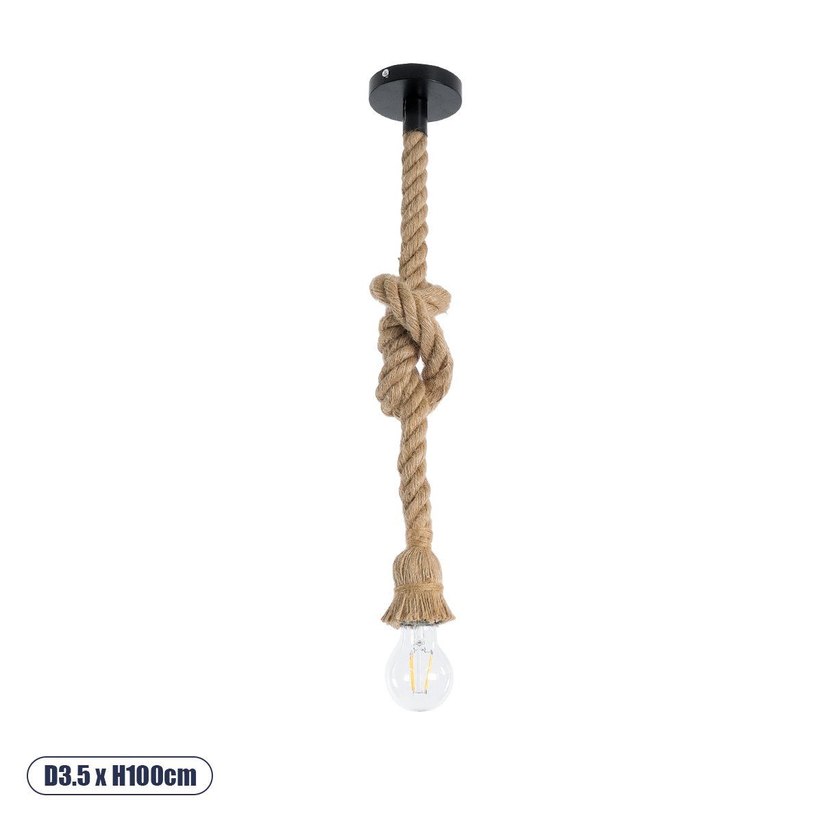 01278_0 GLOBOSTAR® ROPE 01278 Vintage Κρεμαστό Φωτιστικό Οροφής με Ντουί 1 x E27 AC 220-240V IP20 - Μπεζ - Μ3.5 x Π3.5 x Y100cm - Image 1